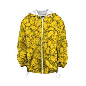 Детская куртка 3D с принтом Бананы , 100% полиэстер | застежка — молния, подол и капюшон оформлены резинкой с фиксаторами, по бокам — два кармана без застежек, один потайной карман на груди, плотность верхнего слоя — 90 г/м2; плотность флисового подклада — 260 г/м2 | banana | vegan | банан | веган | желтый | паттерн | текстура | фрукт