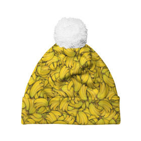 Шапка 3D c помпоном с принтом Бананы , 100% полиэстер | универсальный размер, печать по всей поверхности изделия | banana | vegan | банан | веган | желтый | паттерн | текстура | фрукт