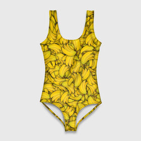 Купальник-боди 3D с принтом Бананы , 82% полиэстер, 18% эластан | Круглая горловина, круглый вырез на спине | banana | vegan | банан | веган | желтый | паттерн | текстура | фрукт