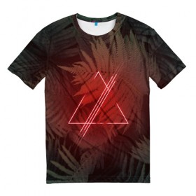 Мужская футболка 3D с принтом Neon light , 100% полиэфир | прямой крой, круглый вырез горловины, длина до линии бедер | неон | папоротник | треугольник