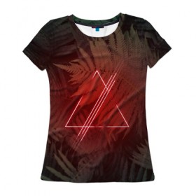 Женская футболка 3D с принтом Neon light , 100% полиэфир ( синтетическое хлопкоподобное полотно) | прямой крой, круглый вырез горловины, длина до линии бедер | неон | папоротник | треугольник