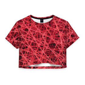 Женская футболка 3D укороченная с принтом Сетка , 100% полиэстер | круглая горловина, длина футболки до линии талии, рукава с отворотами | красный | модные | пластик | сети | сетка | текстура | цвет