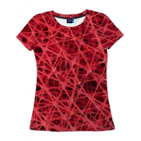 Женская футболка 3D с принтом Сетка , 100% полиэфир ( синтетическое хлопкоподобное полотно) | прямой крой, круглый вырез горловины, длина до линии бедер | красный | модные | пластик | сети | сетка | текстура | цвет