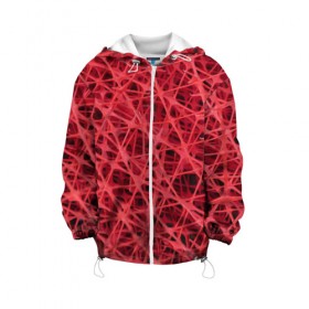 Детская куртка 3D с принтом Сетка , 100% полиэстер | застежка — молния, подол и капюшон оформлены резинкой с фиксаторами, по бокам — два кармана без застежек, один потайной карман на груди, плотность верхнего слоя — 90 г/м2; плотность флисового подклада — 260 г/м2 | красный | модные | пластик | сети | сетка | текстура | цвет