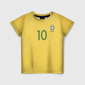 Детская футболка 3D с принтом Неймар Форма Домашняя 17/18 , 100% гипоаллергенный полиэфир | прямой крой, круглый вырез горловины, длина до линии бедер, чуть спущенное плечо, ткань немного тянется | brazil | jr | neymar | бразилия | неймар | нэймар | по футболу | сборная бразилии | футбольная форма