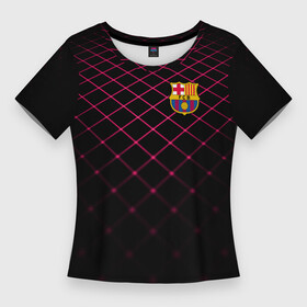 Женская футболка 3D Slim с принтом FC Barcelona 2018 Line ,  |  | fc | fc barcelona | fcb | fly emirates | ronaldo | абстракция | барселона | геометрия | зож | клуб | линии | месси | модные | мяч | реал мадрид | спорт | спортивные | тренды | футбол | футбольный клуб | эмблема