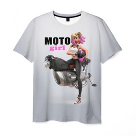 Мужская футболка 3D с принтом Moto Girl , 100% полиэфир | прямой крой, круглый вырез горловины, длина до линии бедер | girl | moto | motorcycle | аниме | байк | байкер | девушка | мото | мотоцикл