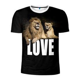 Мужская футболка 3D спортивная с принтом LOVE , 100% полиэстер с улучшенными характеристиками | приталенный силуэт, круглая горловина, широкие плечи, сужается к линии бедра | Тематика изображения на принте: влюблённые | дикая кошка | животные | лев | львица | любовь | пара | природа | свадьба