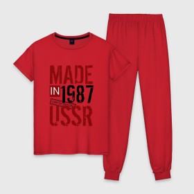 Женская пижама хлопок с принтом Made in USSR 1987 , 100% хлопок | брюки и футболка прямого кроя, без карманов, на брюках мягкая резинка на поясе и по низу штанин | 1987 | день рождения | подарок | праздник