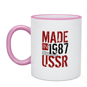 Кружка двухцветная с принтом Made in USSR 1987 , керамика | объем — 330 мл, диаметр — 80 мм. Цветная ручка и кайма сверху, в некоторых цветах — вся внутренняя часть | 1987 | день рождения | подарок | праздник