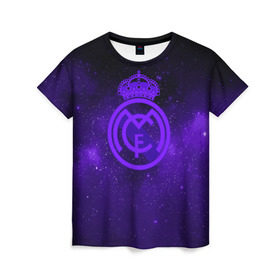 Женская футболка 3D с принтом FC Real Madrid(SPACE STYLE) , 100% полиэфир ( синтетическое хлопкоподобное полотно) | прямой крой, круглый вырез горловины, длина до линии бедер | real madrid | футбол | футбольный клуб | чемпионат
