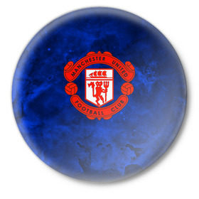 Значок с принтом FC Манчестер(blue collection) ,  металл | круглая форма, металлическая застежка в виде булавки | football | footer | manchester | soccer | socker | арсенал | футбол | футбольный клуб