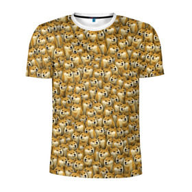 Мужская футболка 3D спортивная с принтом Собачки Doge , 100% полиэстер с улучшенными характеристиками | приталенный силуэт, круглая горловина, широкие плечи, сужается к линии бедра | doge | meme | доги | желтый | мем | паттерн | пёс | собака | текстура