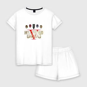 Женская пижама с шортиками хлопок с принтом Hollywood Undead , 100% хлопок | футболка прямого кроя, шорты свободные с широкой мягкой резинкой | music | андед | голливуд | музыка | холливуд | холливуд андид
