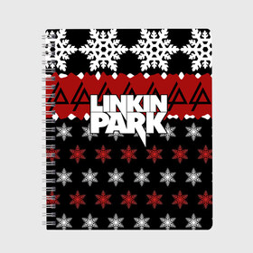 Тетрадь с принтом Праздничный Linkin Park , 100% бумага | 48 листов, плотность листов — 60 г/м2, плотность картонной обложки — 250 г/м2. Листы скреплены сбоку удобной пружинной спиралью. Уголки страниц и обложки скругленные. Цвет линий — светло-серый
 | b | chester | linkin park | альтернативный метал | альтернативный рок | беннингтон | группа | знак | красный | линкин парк | музыкант | надпись | новогодний | новый год | ню метал | певец | праздник | рождество