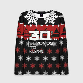 Женский лонгслив 3D с принтом Праздничный 30 Seconds to mars , 100% полиэстер | длинные рукава, круглый вырез горловины, полуприлегающий силуэт | 30 секунд до марса | 30stm | thirty seconds to mars |  30 seconds to mars | альтернативный | гранж | группа | джаред | знак | красный | надпись | нео | новогодний | новый год | пост | праздник | прогрессивный | рождество | рок