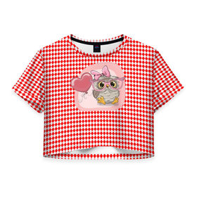 Женская футболка 3D укороченная с принтом Маленькая совушка , 100% полиэстер | круглая горловина, длина футболки до линии талии, рукава с отворотами | 