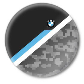 Значок с принтом BMW 2018 Black military ,  металл | круглая форма, металлическая застежка в виде булавки | Тематика изображения на принте: bmw | автомобиль | автомобильные | бмв | марка | машины | флаг