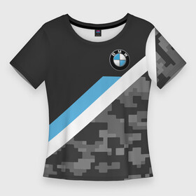Женская футболка 3D Slim с принтом BMW 2018 Black military ,  |  | bmw | автомобиль | автомобильные | бмв | марка | машины | флаг