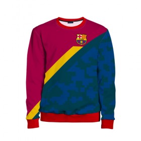 Детский свитшот 3D с принтом FC Barcelona 2018 Sport camo , 100% полиэстер | свободная посадка, прямой крой, мягкая тканевая резинка на рукавах и понизу свитшота | Тематика изображения на принте: 