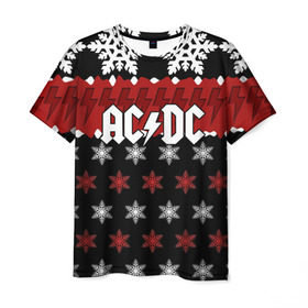 Мужская футболка 3D с принтом Праздничный AC/DC , 100% полиэфир | прямой крой, круглый вырез горловины, длина до линии бедер | ac dc | acdc | for those about to ro | австралийская | ангус янг | блюз рок | головы | группа | знак | красный | крис слэйд | музыканты | надпись | новогодний | новый год | певцы | праздник | рождество | рок | рок н ролл