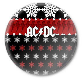 Значок с принтом Праздничный AC/DC ,  металл | круглая форма, металлическая застежка в виде булавки | Тематика изображения на принте: ac dc | acdc | for those about to ro | австралийская | ангус янг | блюз рок | головы | группа | знак | красный | крис слэйд | музыканты | надпись | новогодний | новый год | певцы | праздник | рождество | рок | рок н ролл