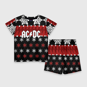 Детский костюм с шортами 3D с принтом Праздничный AC DC ,  |  | ac dc | acdc | for those about to ro | австралийская | ангус янг | блюз рок | головы | группа | знак | красный | крис слэйд | музыканты | надпись | новогодний | новый год | певцы | праздник | рождество | рок | рок н ролл