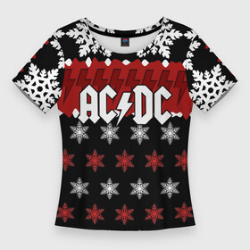 Женская футболка 3D Slim с принтом Праздничный AC DC ,  |  | ac dc | acdc | for those about to ro | австралийская | ангус янг | блюз рок | головы | группа | знак | красный | крис слэйд | музыканты | надпись | новогодний | новый год | певцы | праздник | рождество | рок | рок н ролл