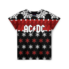 Детская футболка 3D с принтом Праздничный AC/DC , 100% гипоаллергенный полиэфир | прямой крой, круглый вырез горловины, длина до линии бедер, чуть спущенное плечо, ткань немного тянется | ac dc | acdc | for those about to ro | австралийская | ангус янг | блюз рок | головы | группа | знак | красный | крис слэйд | музыканты | надпись | новогодний | новый год | певцы | праздник | рождество | рок | рок н ролл