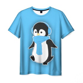 Мужская футболка 3D с принтом Penguin blue , 100% полиэфир | прямой крой, круглый вырез горловины, длина до линии бедер | blue | cartoon | penguin | милый | мультик | мультфильм | пингвин | рисунок