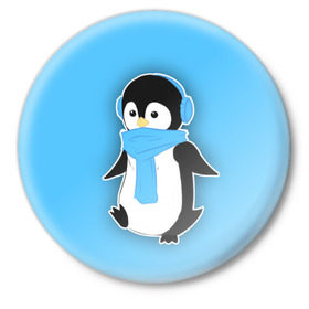 Значок с принтом Penguin blue ,  металл | круглая форма, металлическая застежка в виде булавки | blue | cartoon | penguin | милый | мультик | мультфильм | пингвин | рисунок