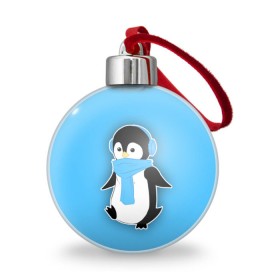 Ёлочный шар с принтом Penguin blue , Пластик | Диаметр: 77 мм | Тематика изображения на принте: blue | cartoon | penguin | милый | мультик | мультфильм | пингвин | рисунок