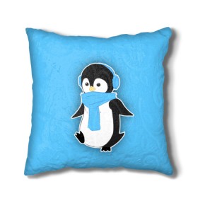 Подушка 3D с принтом Penguin blue , наволочка – 100% полиэстер, наполнитель – холлофайбер (легкий наполнитель, не вызывает аллергию). | состоит из подушки и наволочки. Наволочка на молнии, легко снимается для стирки | blue | cartoon | penguin | милый | мультик | мультфильм | пингвин | рисунок