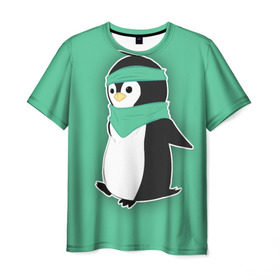 Мужская футболка 3D с принтом Penguin green , 100% полиэфир | прямой крой, круглый вырез горловины, длина до линии бедер | Тематика изображения на принте: cartoon | green | penguin | зеленый | милый | мультик | мультфильм | пингвин | рисунок