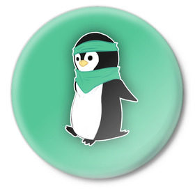 Значок с принтом Penguin green ,  металл | круглая форма, металлическая застежка в виде булавки | cartoon | green | penguin | зеленый | милый | мультик | мультфильм | пингвин | рисунок