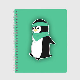 Тетрадь с принтом Penguin green , 100% бумага | 48 листов, плотность листов — 60 г/м2, плотность картонной обложки — 250 г/м2. Листы скреплены сбоку удобной пружинной спиралью. Уголки страниц и обложки скругленные. Цвет линий — светло-серый
 | cartoon | green | penguin | зеленый | милый | мультик | мультфильм | пингвин | рисунок