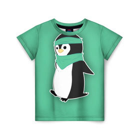 Детская футболка 3D с принтом Penguin green , 100% гипоаллергенный полиэфир | прямой крой, круглый вырез горловины, длина до линии бедер, чуть спущенное плечо, ткань немного тянется | Тематика изображения на принте: cartoon | green | penguin | зеленый | милый | мультик | мультфильм | пингвин | рисунок