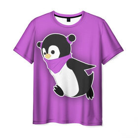 Мужская футболка 3D с принтом Penguin purple , 100% полиэфир | прямой крой, круглый вырез горловины, длина до линии бедер | cartoon | penguin | purple | милый | мультик | мультфильм | пингвин | рисунок | фиолетовый