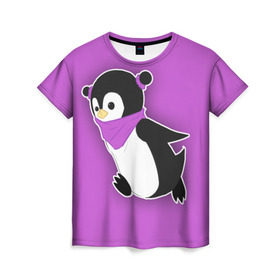 Женская футболка 3D с принтом Penguin purple , 100% полиэфир ( синтетическое хлопкоподобное полотно) | прямой крой, круглый вырез горловины, длина до линии бедер | cartoon | penguin | purple | милый | мультик | мультфильм | пингвин | рисунок | фиолетовый