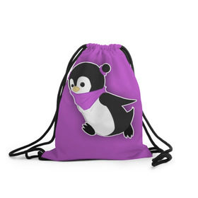 Рюкзак-мешок 3D с принтом Penguin purple , 100% полиэстер | плотность ткани — 200 г/м2, размер — 35 х 45 см; лямки — толстые шнурки, застежка на шнуровке, без карманов и подкладки | cartoon | penguin | purple | милый | мультик | мультфильм | пингвин | рисунок | фиолетовый