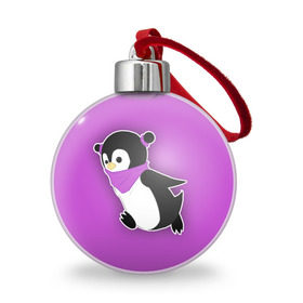 Ёлочный шар с принтом Penguin purple , Пластик | Диаметр: 77 мм | Тематика изображения на принте: cartoon | penguin | purple | милый | мультик | мультфильм | пингвин | рисунок | фиолетовый
