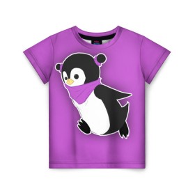 Детская футболка 3D с принтом Penguin purple , 100% гипоаллергенный полиэфир | прямой крой, круглый вырез горловины, длина до линии бедер, чуть спущенное плечо, ткань немного тянется | cartoon | penguin | purple | милый | мультик | мультфильм | пингвин | рисунок | фиолетовый