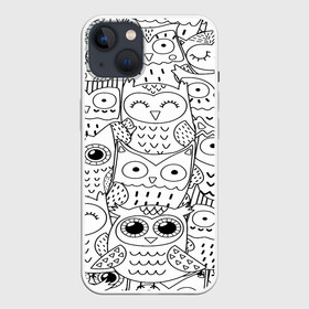 Чехол для iPhone 13 с принтом Совушки pattern ,  |  | Тематика изображения на принте: bird | owl | животные | ночные птицы | птицы | совы