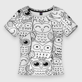 Женская футболка 3D Slim с принтом Совушки pattern ,  |  | bird | owl | животные | ночные птицы | птицы | совы