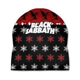 Шапка 3D с принтом Праздничный Black Sabbath , 100% полиэстер | универсальный размер, печать по всей поверхности изделия | black sabbath | группа | новогодний | новый год | рождество | свитер | снежинки | хард рок | хеви метал