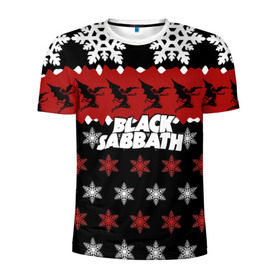 Мужская футболка 3D спортивная с принтом Праздничный Black Sabbath , 100% полиэстер с улучшенными характеристиками | приталенный силуэт, круглая горловина, широкие плечи, сужается к линии бедра | Тематика изображения на принте: black sabbath | группа | новогодний | новый год | рождество | свитер | снежинки | хард рок | хеви метал