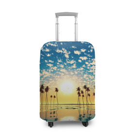 Чехол для чемодана 3D с принтом Туристический Рай , 86% полиэфир, 14% спандекс | двустороннее нанесение принта, прорези для ручек и колес | блик | вода | волна | восход | закат | море | небо | облако | отблеск | отпуск | отражение | пальма | солнце | турист