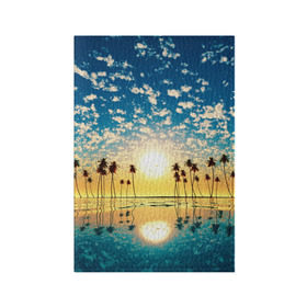 Обложка для паспорта матовая кожа с принтом Туристический Рай , натуральная матовая кожа | размер 19,3 х 13,7 см; прозрачные пластиковые крепления | Тематика изображения на принте: блик | вода | волна | восход | закат | море | небо | облако | отблеск | отпуск | отражение | пальма | солнце | турист