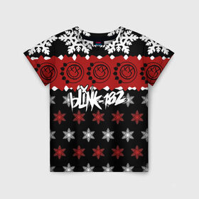 Детская футболка 3D с принтом Праздничный Blink-182 , 100% гипоаллергенный полиэфир | прямой крой, круглый вырез горловины, длина до линии бедер, чуть спущенное плечо, ткань немного тянется | blink | альтернативный рок | блинк | группа | знак | красный | марк хоппус | музыка | мэтт скиба | надпись | новогодний | новый год | панк | панк рок | песни | поп панк | праздник | рождество | рок