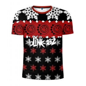 Мужская футболка 3D спортивная с принтом Праздничный Blink-182 , 100% полиэстер с улучшенными характеристиками | приталенный силуэт, круглая горловина, широкие плечи, сужается к линии бедра | Тематика изображения на принте: blink | альтернативный рок | блинк | группа | знак | красный | марк хоппус | музыка | мэтт скиба | надпись | новогодний | новый год | панк | панк рок | песни | поп панк | праздник | рождество | рок